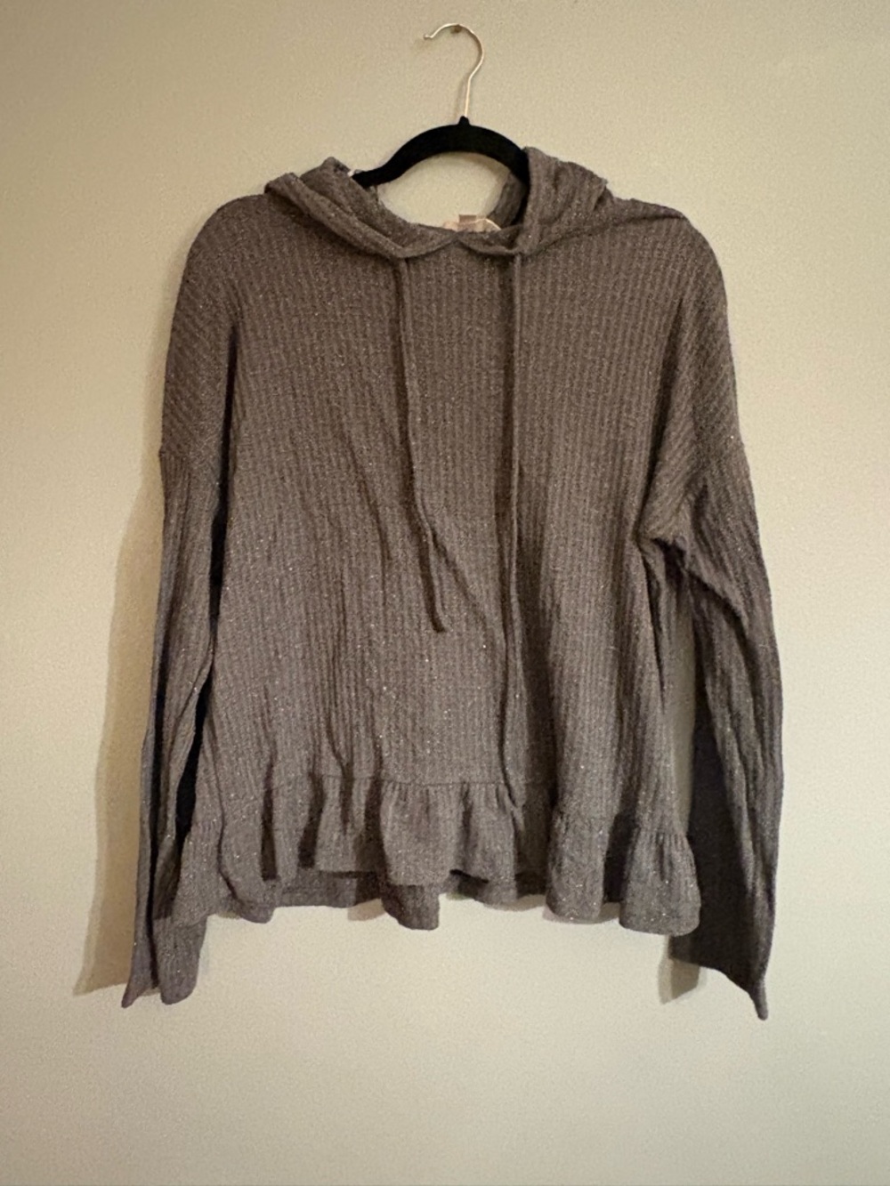 Cozy LC Lauren Conrad Glitter Sparkle Waffle Ruffled Hooded Sweater - Blue